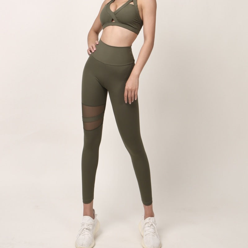 Fashion Casual Women'S Tight See-Through Sports High-Waist Spliced Pants