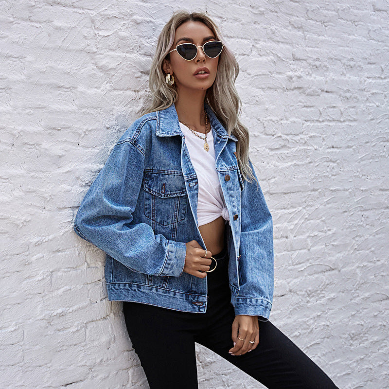Chaqueta vaquera holgada informal de moda para mujer