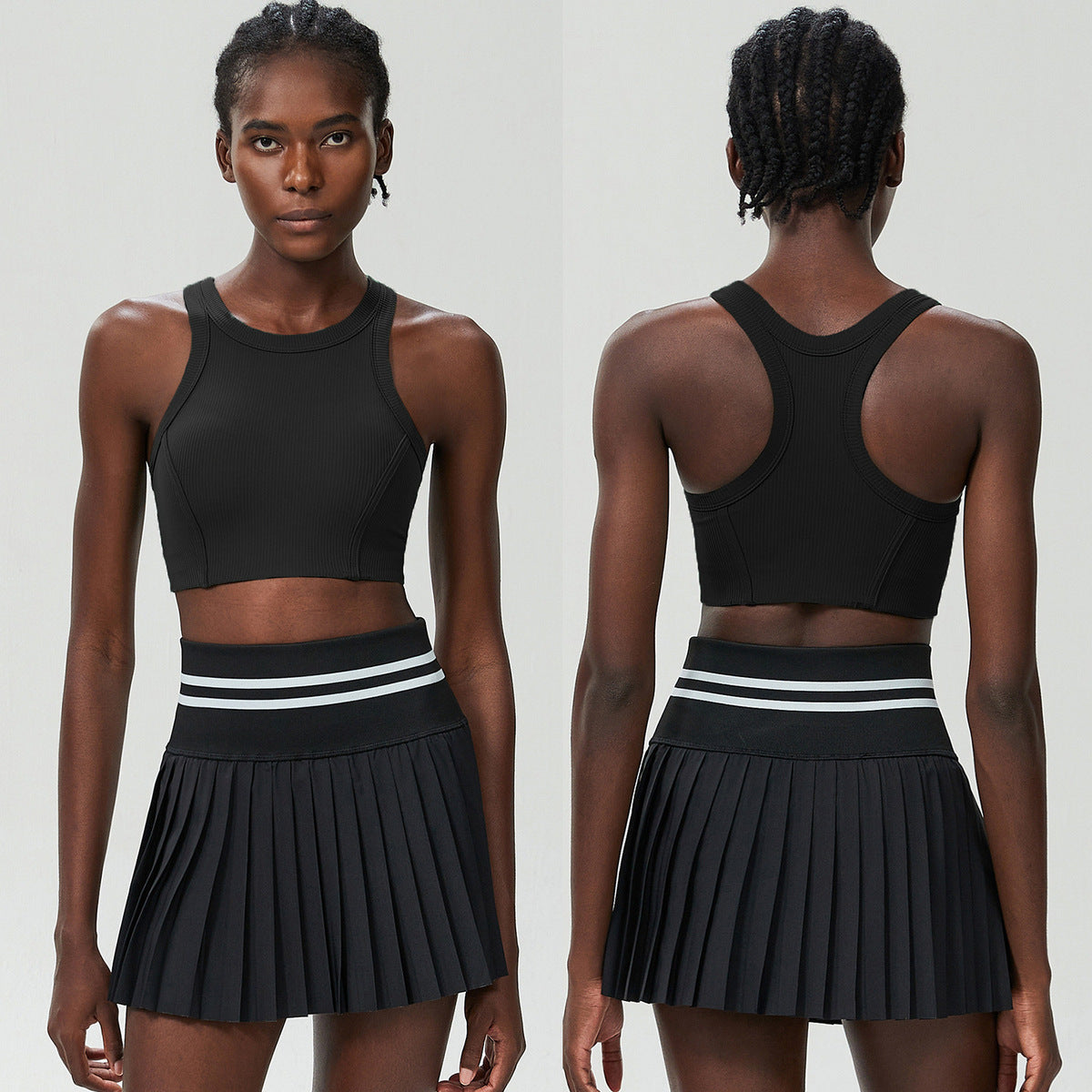 Conjunto de dos piezas de falda plisada de tenis con top deportivo de secado rápido para mujer, informal, de color sólido