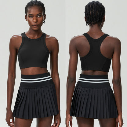 Conjunto de dos piezas de falda plisada de tenis con top deportivo de secado rápido para mujer, informal, de color sólido