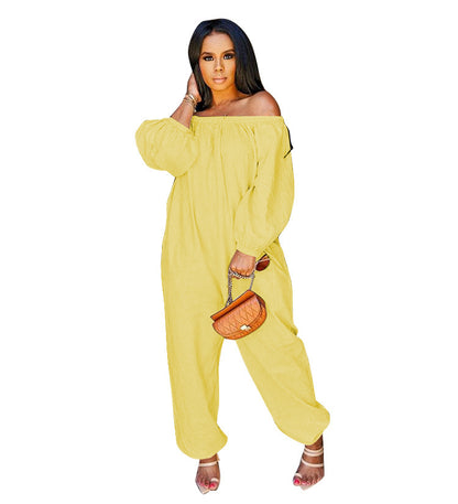Women Solid Color Casual Off-The-Shoulder Jumpsuits
