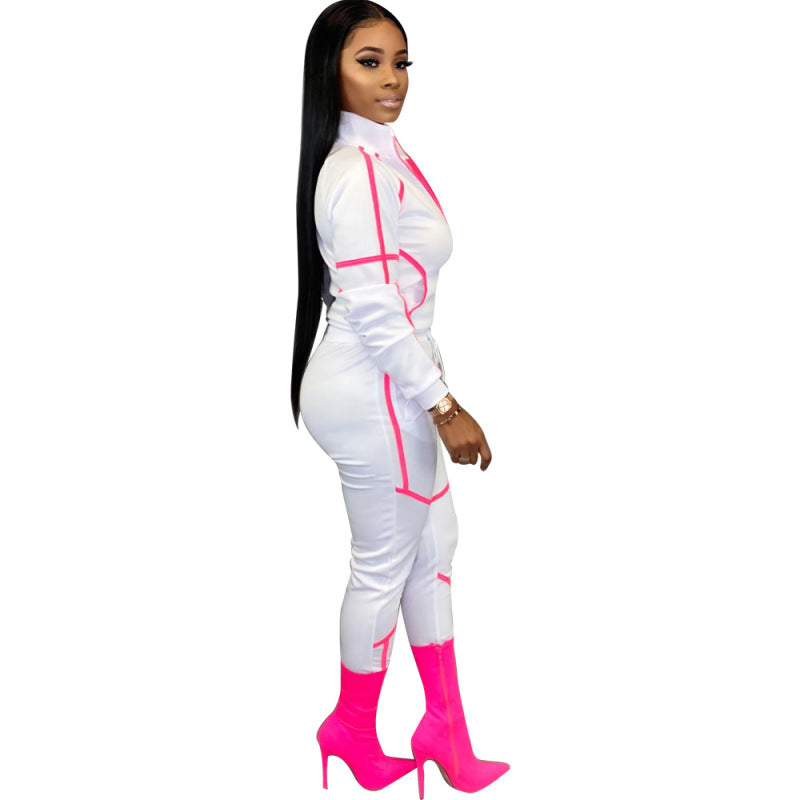 Autumn And Winter Women Long-Sleeved Splicing Solid Color Casual Sports Sets