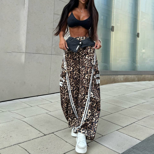 Pantalones deportivos casuales con estampado de leopardo para mujer