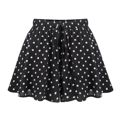 Pantalones cortos holgados de cintura alta de gasa para mujer, informales, con estampado, talla grande