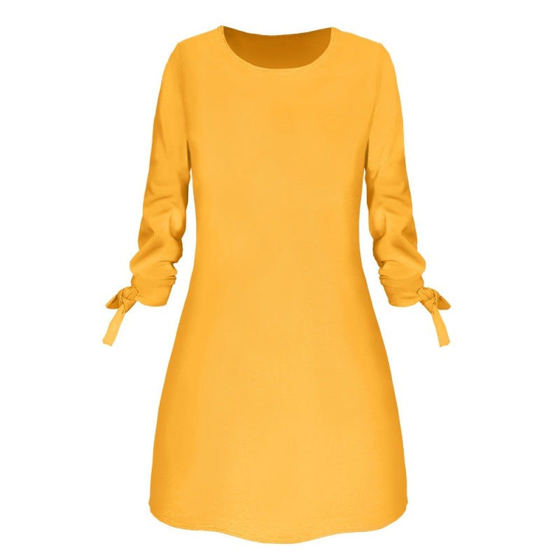Women Basic Autumn Solid Color Casual Round Neck Dress