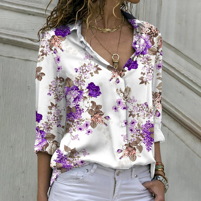 Blusa de manga larga con estampado floral informal de moda para mujer