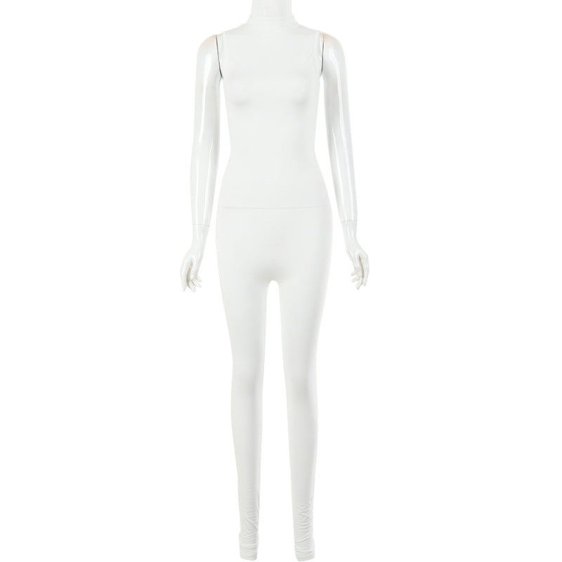 Women Solid Color Sleeveless Tank Top Slim Casual Jumpsuit