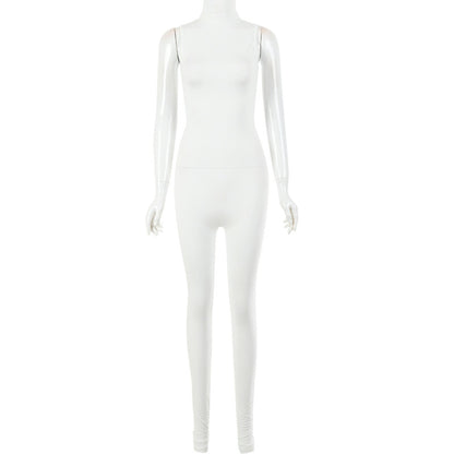 Women Solid Color Sleeveless Tank Top Slim Casual Jumpsuit