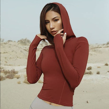 Sudadera deportiva informal de manga larga con capucha y elástico para mujer