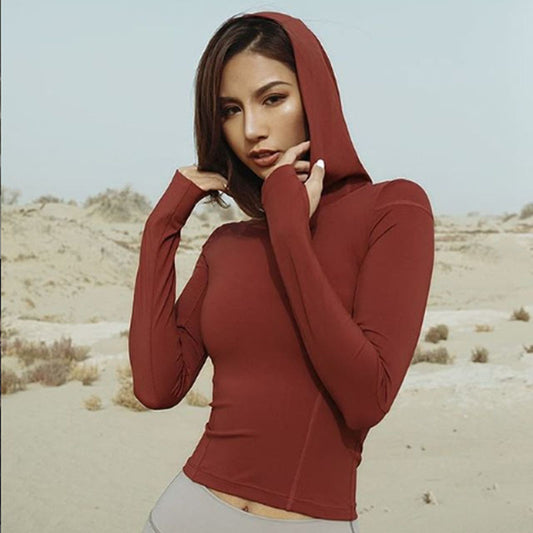 Sudadera deportiva informal de manga larga con capucha y elástico para mujer