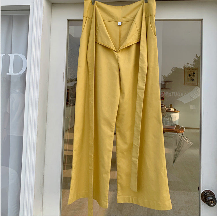 Women Fashion Casual Solid Color Loose High-Waist Pants