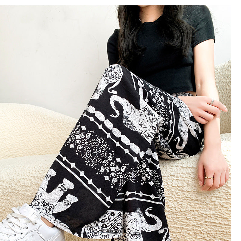 Women Casual Elephant Print Beach Pants