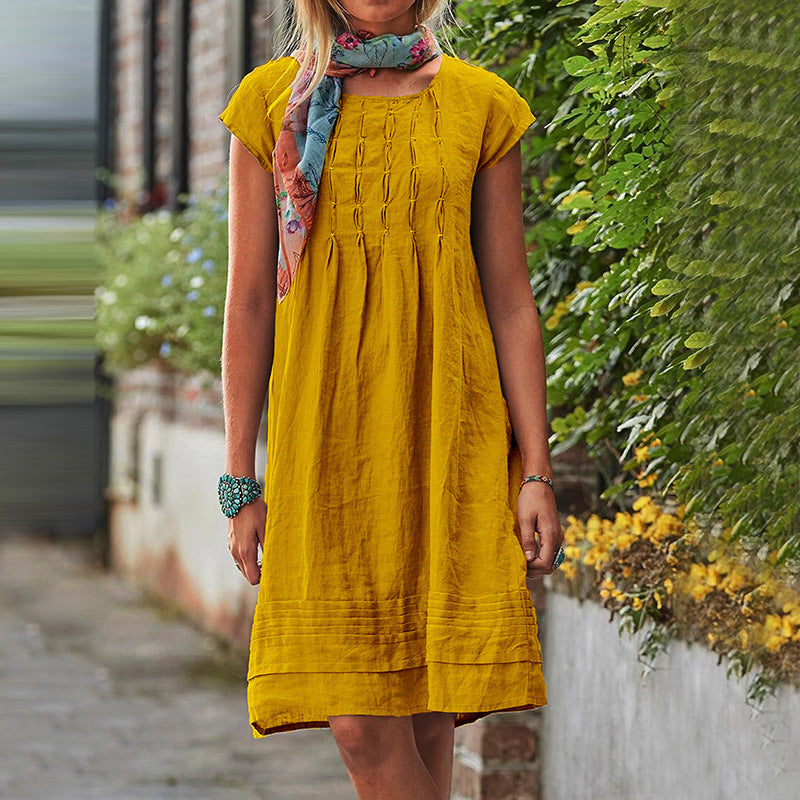 Women Fashion Casual Solid Color Short Sleeve Square Neck Dress