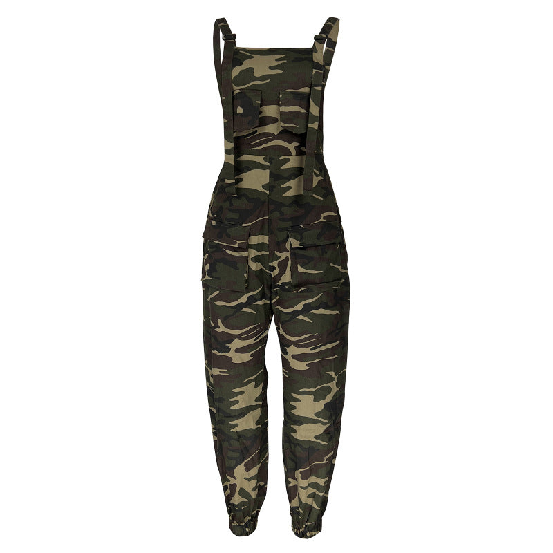 Women Fashion Casual Camouflage Printed Overalls Jumpsuit