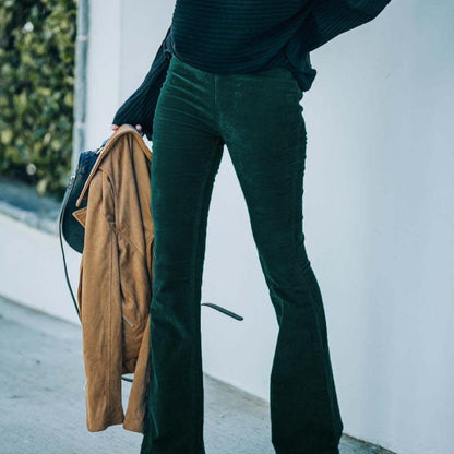 Women Solid Color High Waist Slim Fit Micro-Flare Elastic Waist Casual Pants