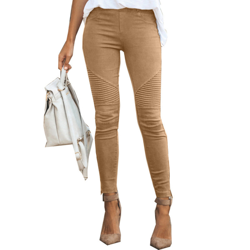 Women Casual Plus Size Solid Color Autumn Spring Skinny Pants