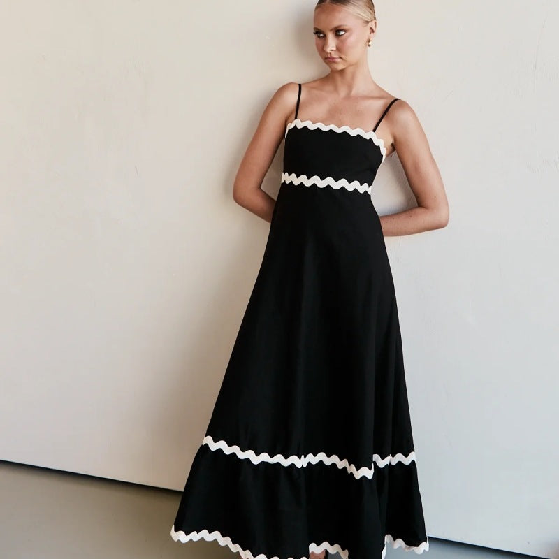 Women Casual Summer Vacation Floral Color Blocking Maxi Sun Dress