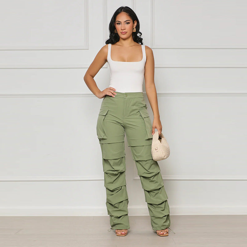 Women Fashion Casual Creased Straight Leg Pants