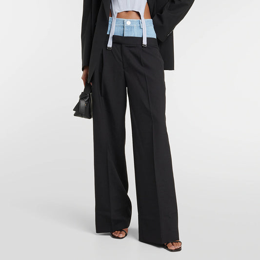 Pantalones vaqueros casuales de cintura alta con costuras para mujer