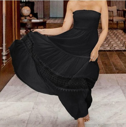 Women Fashion Casual Summer Vacation Solid Color Tube Maxi Dress