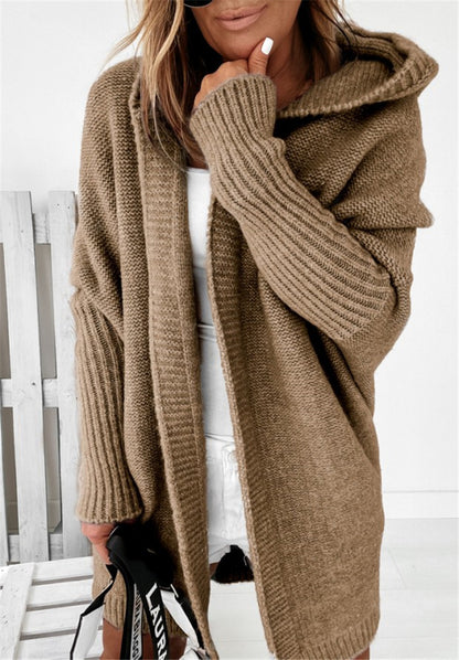Cárdigan de punto holgado, suave y con capucha, de manga larga, color liso, informal, para mujer
