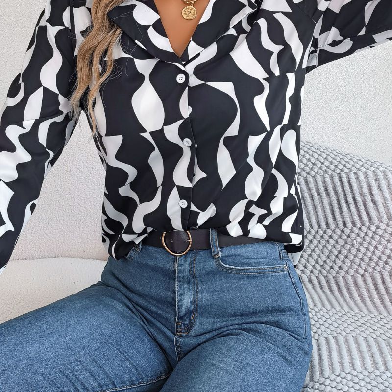 Blusa informal de manga larga a rayas con bloques de color para oficina a la moda para mujer