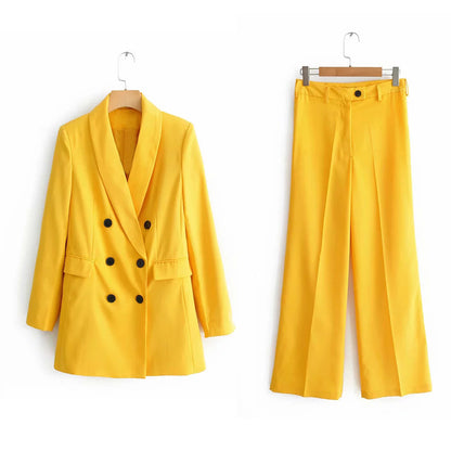 Women Casual Autumn Double-Breasted Blazer And Pant Suit