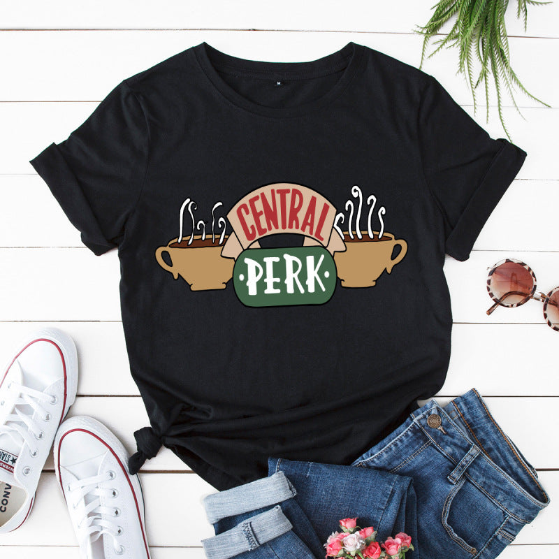 Camiseta informal de manga corta de Central Perk para mujer