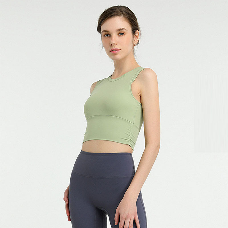 Camiseta deportiva sin mangas con cuello redondo, transpirable, de color sólido y ajustada, informal para mujer