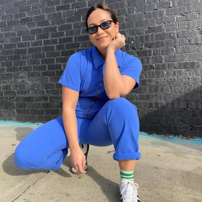 Plus Size Summer New Women Casual Fashion Solid Color Short Sleeve Lapel Zipper Cargo Jumpsuits