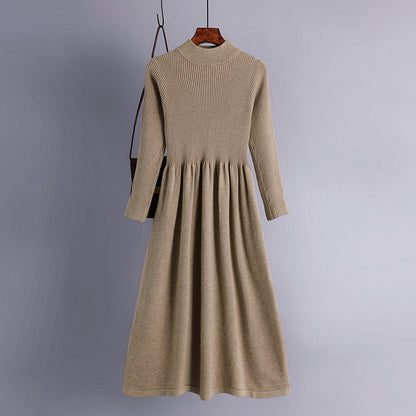 Vestido de punto de manga larga para mujer, informal, de otoño e invierno, en color liso