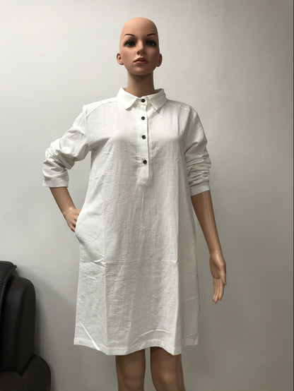 Women Solid Color Casual Basic Loose Long-Sleeved Shirt Dress