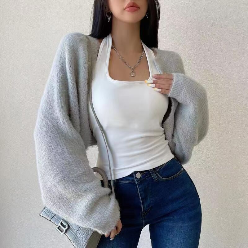 Cárdigan de punto holgado, básico e informal de otoño para mujer, de color liso