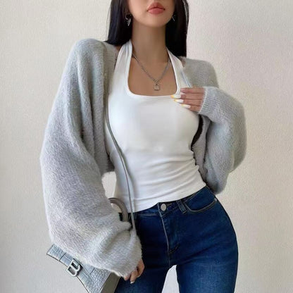 Cárdigan de punto holgado, básico e informal de otoño para mujer, de color liso