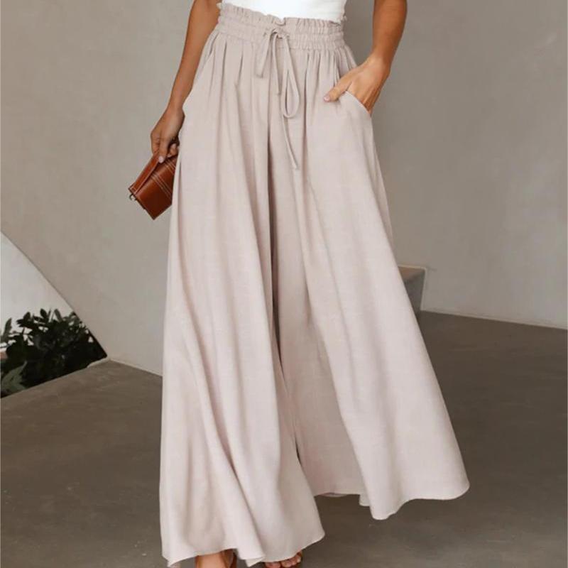 Summer Women'S Loose Casual Solid Color High Waist Wide Leg Vacation Pants