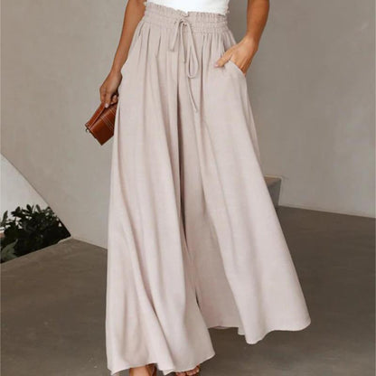 Summer Women'S Loose Casual Solid Color High Waist Wide Leg Vacation Pants