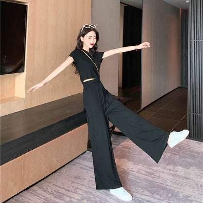 Conjunto de dos piezas de top y pantalón de manga corta de color liso informal para mujer