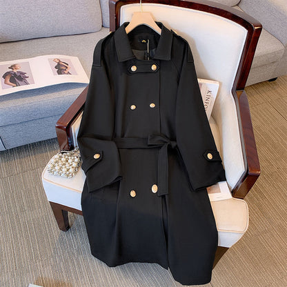 Chaqueta informal holgada de manga larga con doble botonadura para mujer, talla grande