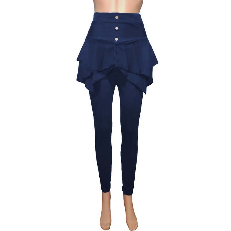 Women Casual Solid Color Slim Fit Three Button Leggings Skirt Pants