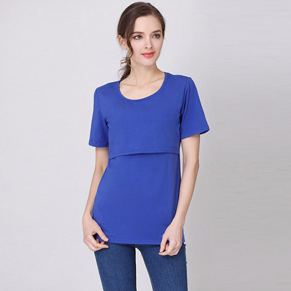 Camiseta de lactancia de color liso, informal, de manga corta, para embarazadas
