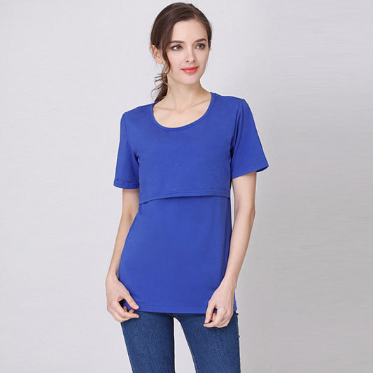 Camiseta de lactancia de color liso, informal, de manga corta, para embarazadas