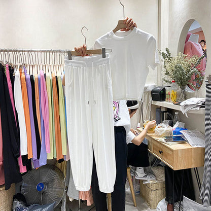 Women Short-Sleeved T-Shirt Top And Casual Sports Pants Two-Piece Set
