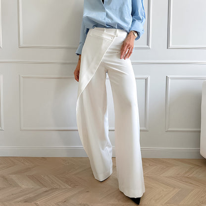 Pantalones casuales de cintura alta asimétricos de color sólido para mujer