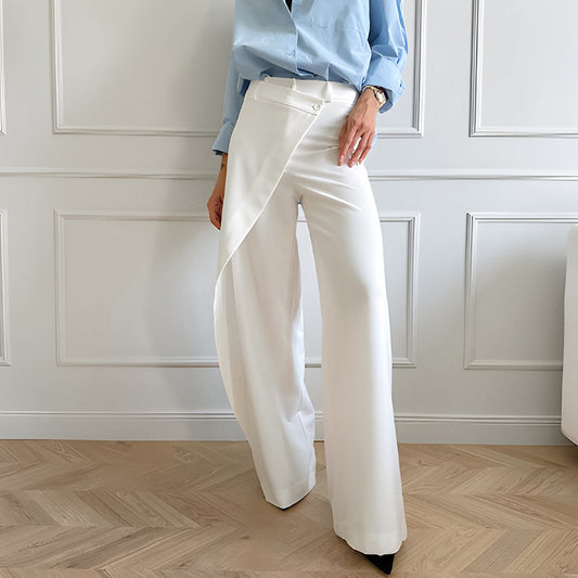 Pantalones casuales de cintura alta asimétricos de color sólido para mujer