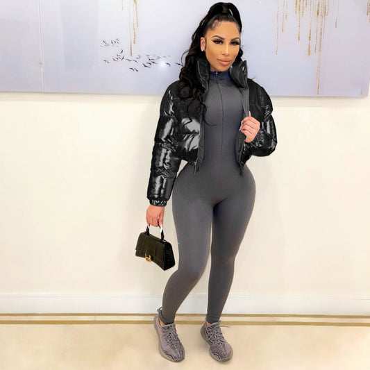 Chaqueta corta informal de otoño e invierno para mujer, con efecto bronceado.