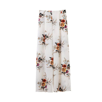 Women Printed High Waist Loose Casual Slit Wide Leg Pants