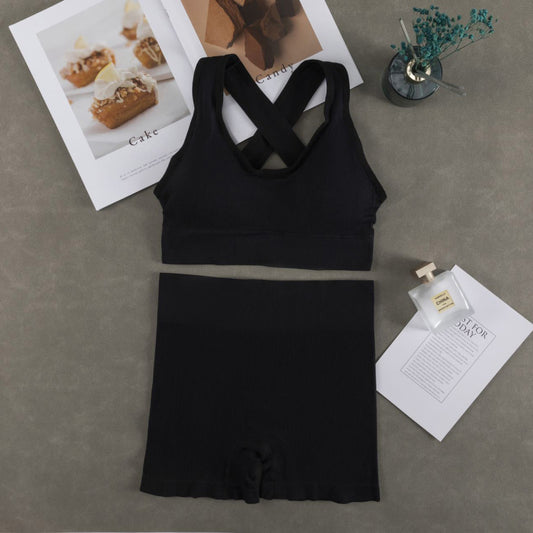 Women Fashion Casual Solid Color Camisole Sports Shorts Set