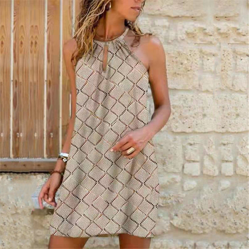 Vestido informal bohemio con cuello halter y estampado floral para mujer, talla grande