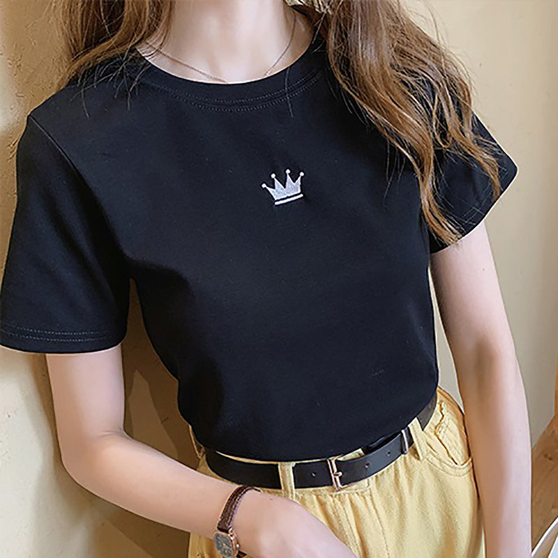 Camiseta informal de manga corta con cuello redondo para mujer