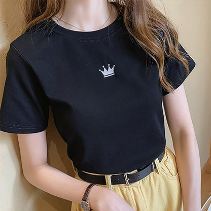 Camiseta informal de manga corta con cuello redondo para mujer